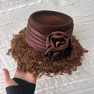 Elegant Brown Feathered Women's Wool Hat